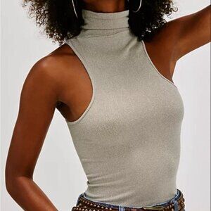 Free People Light Gray Ribbed Mock Neck Tank